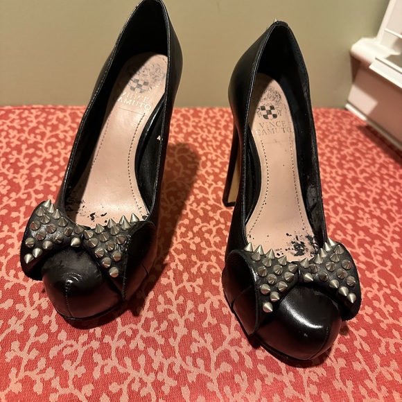 Vince Camuto Black Heels with Studded Bow - Picture 1 of 4